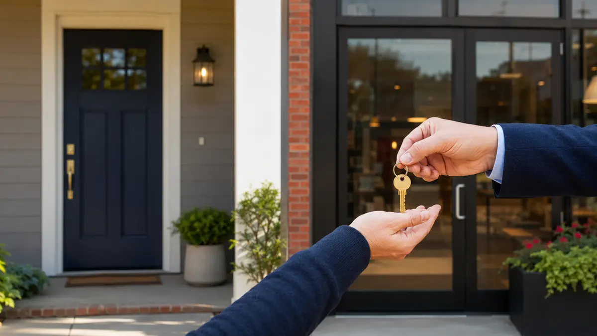 A Good Locksmith handing an authorized homeowner newly rekeyed house keys